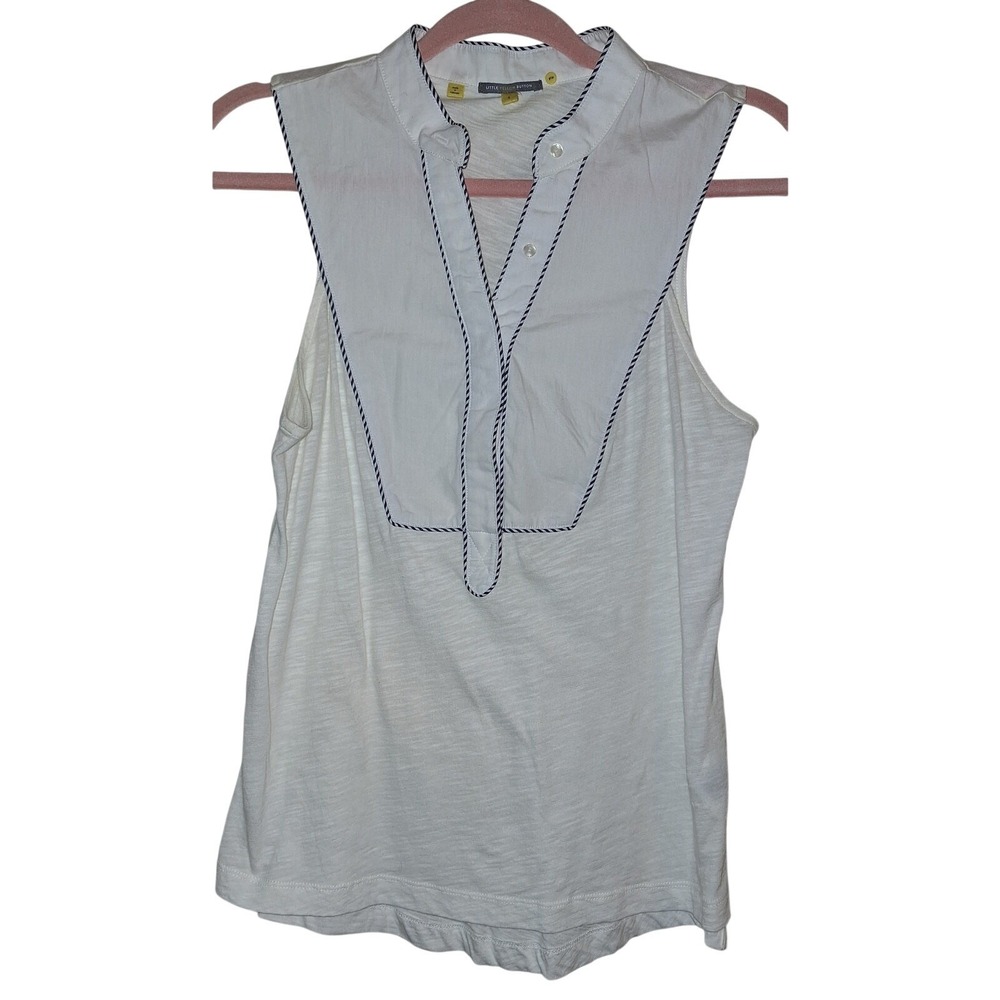 Little Yellow Button White & Blue‎ Tank Top 100% Cotton Nautical Country Club